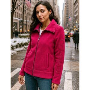 Calvin Klein XS Performance Polar Fleece Embroidered Monogram Zip-up Jacket Pink